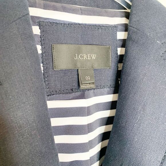 J. Crew Rhodes Navy Blue Blazer 100% Linen Nautical Crest Gold Buttons Size 00 - Picture 6 of 12